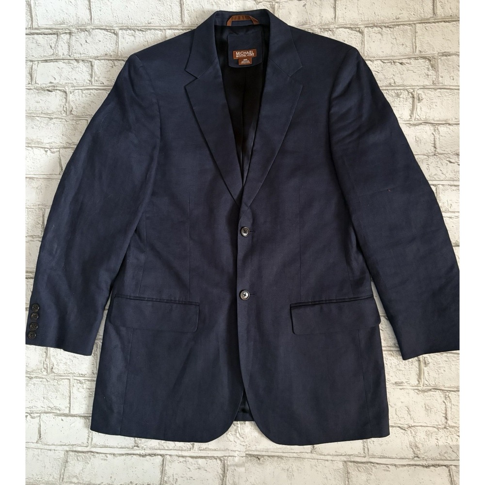 Michael Kors Mens Classic fit Suit Jacket Blazer 38 R Navy Blue Solid Linen